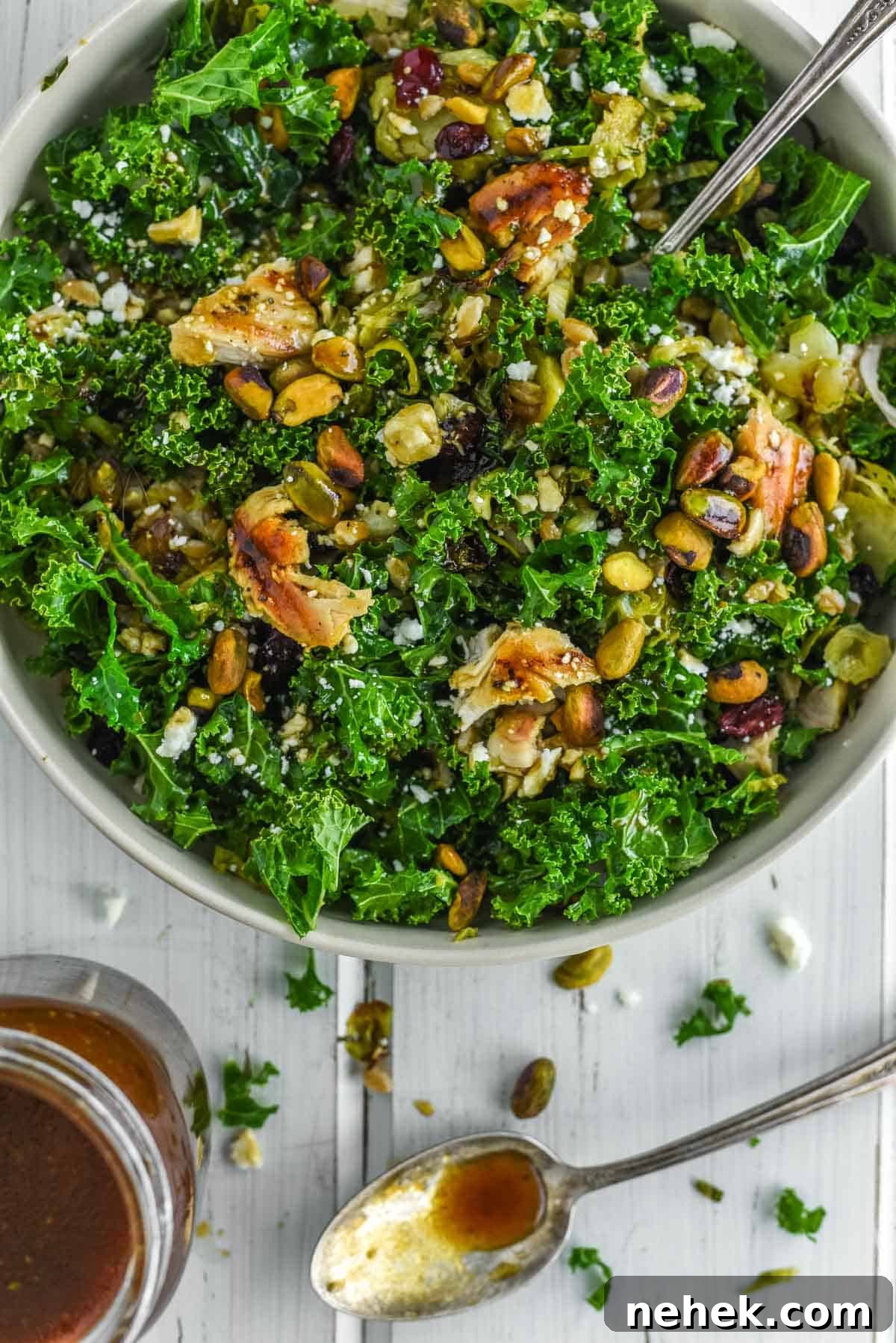 overehead shot of salad with creamy balsamic dressing