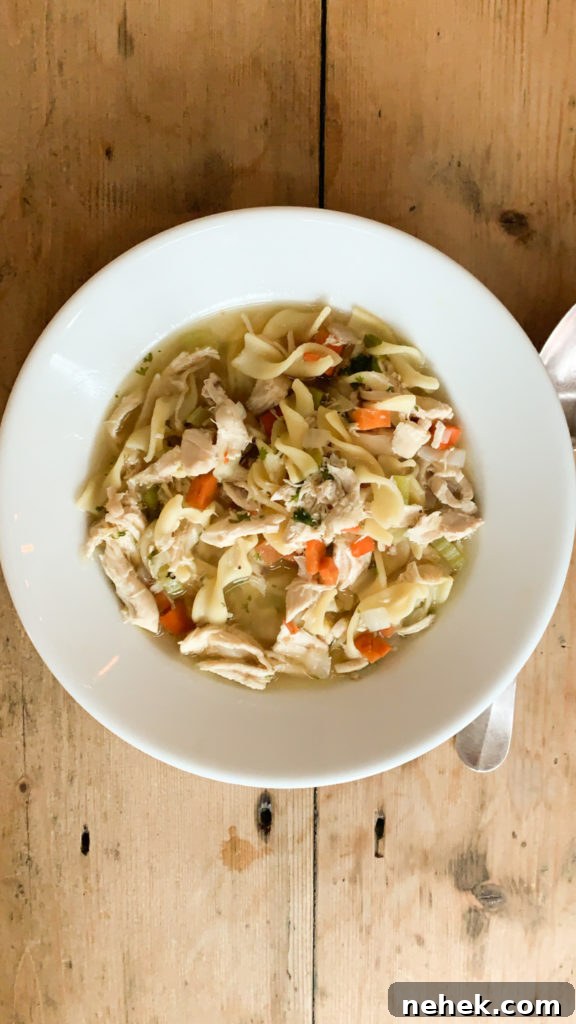 If you’re pressed for time, make this soup with the shredded meat from a rotisserie chicken and eliminate the water. But try it at least once as its written below, it makes flavorful enriched broth. Makes 3-4 quarts soup