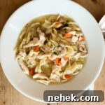 If you’re pressed for time, make this soup with the shredded meat from a rotisserie chicken and eliminate the water. But try it at least once as it’s written below, it makes flavorful enriched broth. Makes 3-4 quarts soup