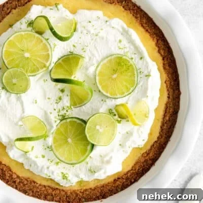 key lime pie topped with whipped cream and limes.