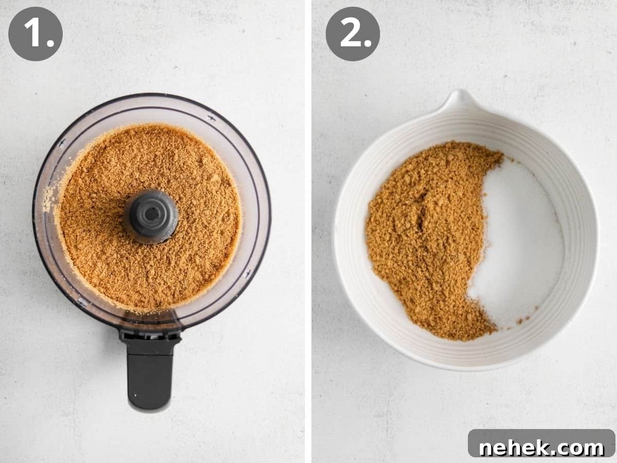 steps 1 and 2 make graham cracker crumbs and mix with brown sugar and flour.