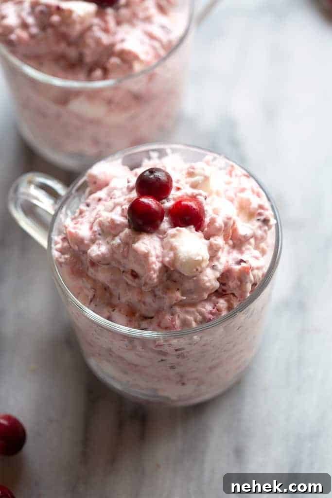 a cup of cranberry fluff salad. 