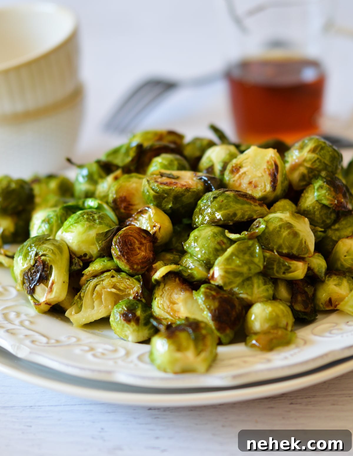 a plate of candied brussels sprouts. 