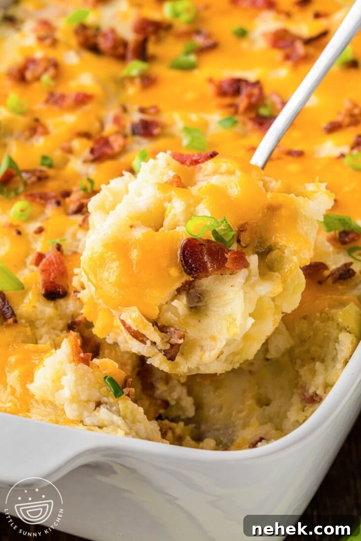 a spoonful of twice baked potatoes with cheese and bacon. 