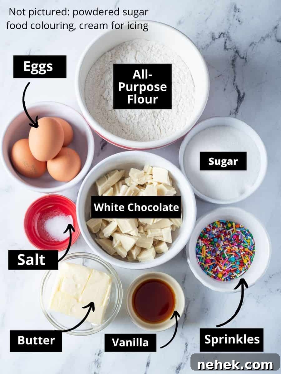 Ingredients for unicorn bars with text overlay on marble board.