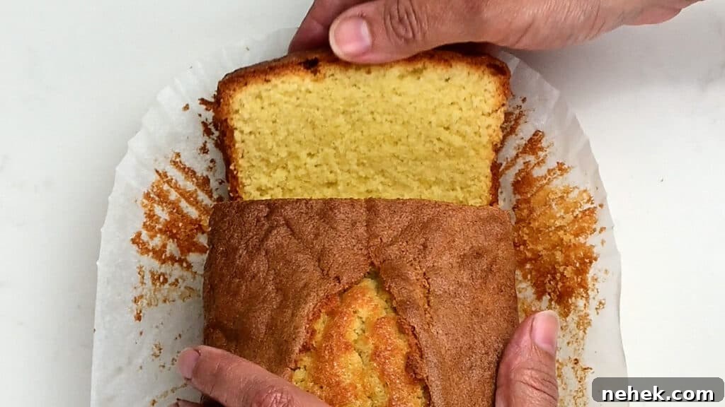 Classic Vanilla Loaf Cake Recipe with Moist, Tender Crumb 4 overhead view of sliced plain cake