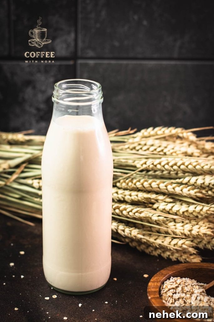 Why Oat Milk Splits in Coffee and How to Prevent It 3 Milk bottle with oat milk on dark background.