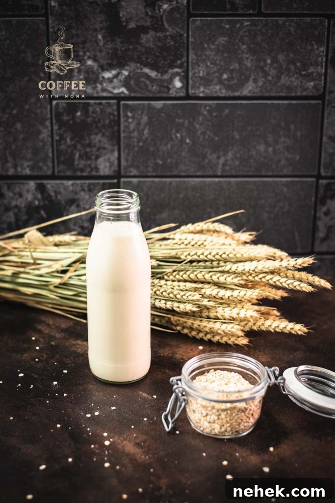 Why Oat Milk Splits in Coffee and How to Prevent It 4 Milk bottle with oat milk on dark background.