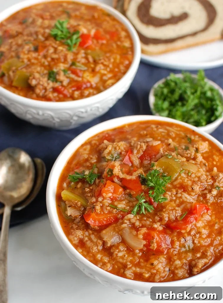 Instant Pot Stuffed Pepper Soup Two Bowls