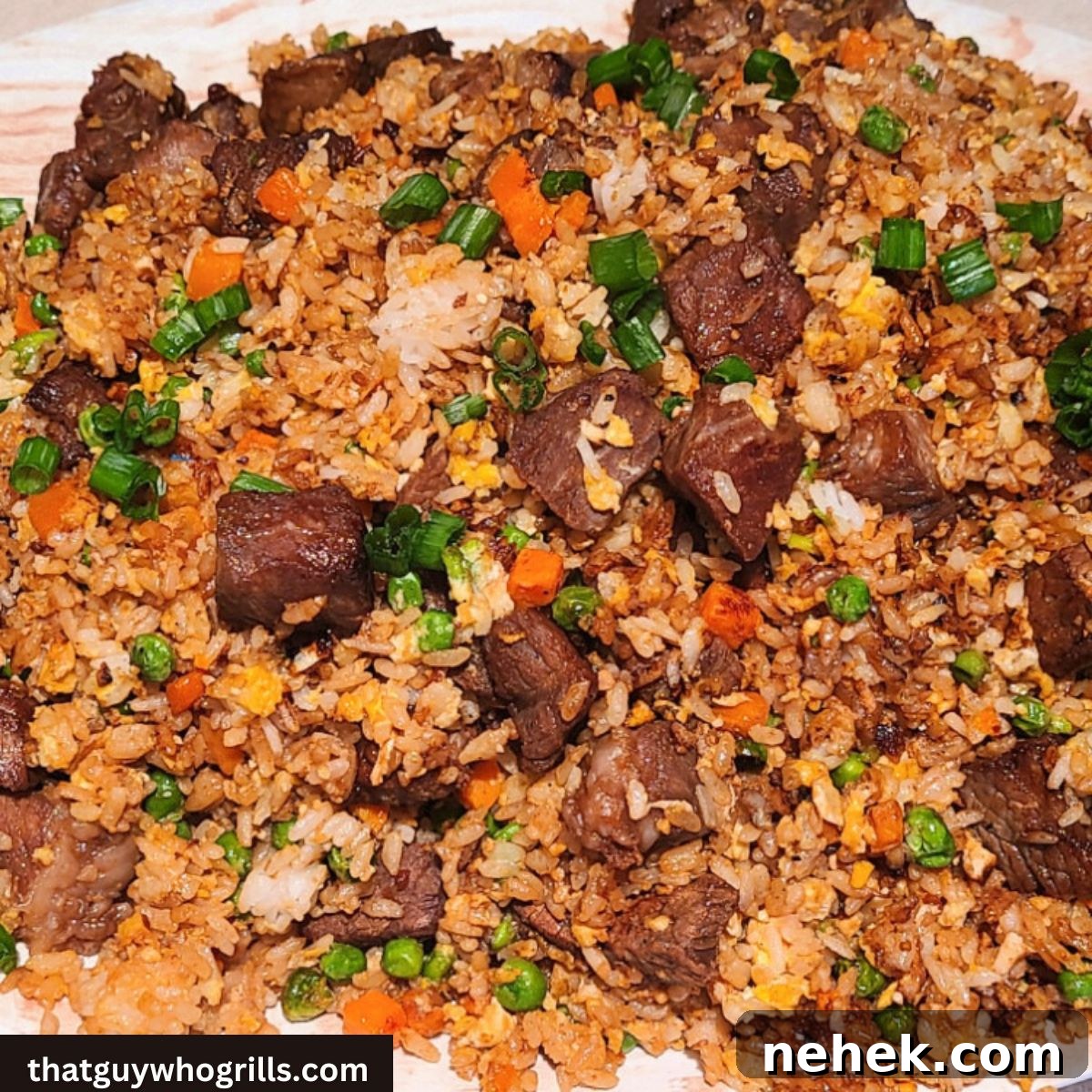 Blackstone Teriyaki Steak Fried Rice on a platter