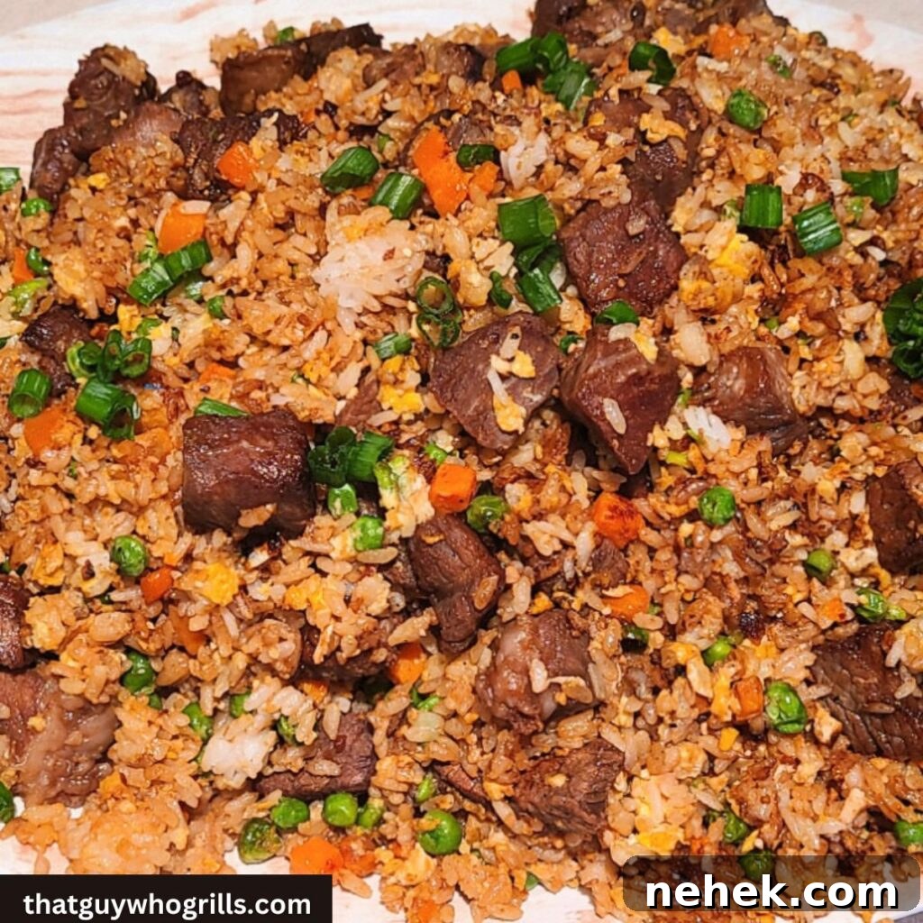Blackstone Teriyaki Steak Fried Rice on a platter