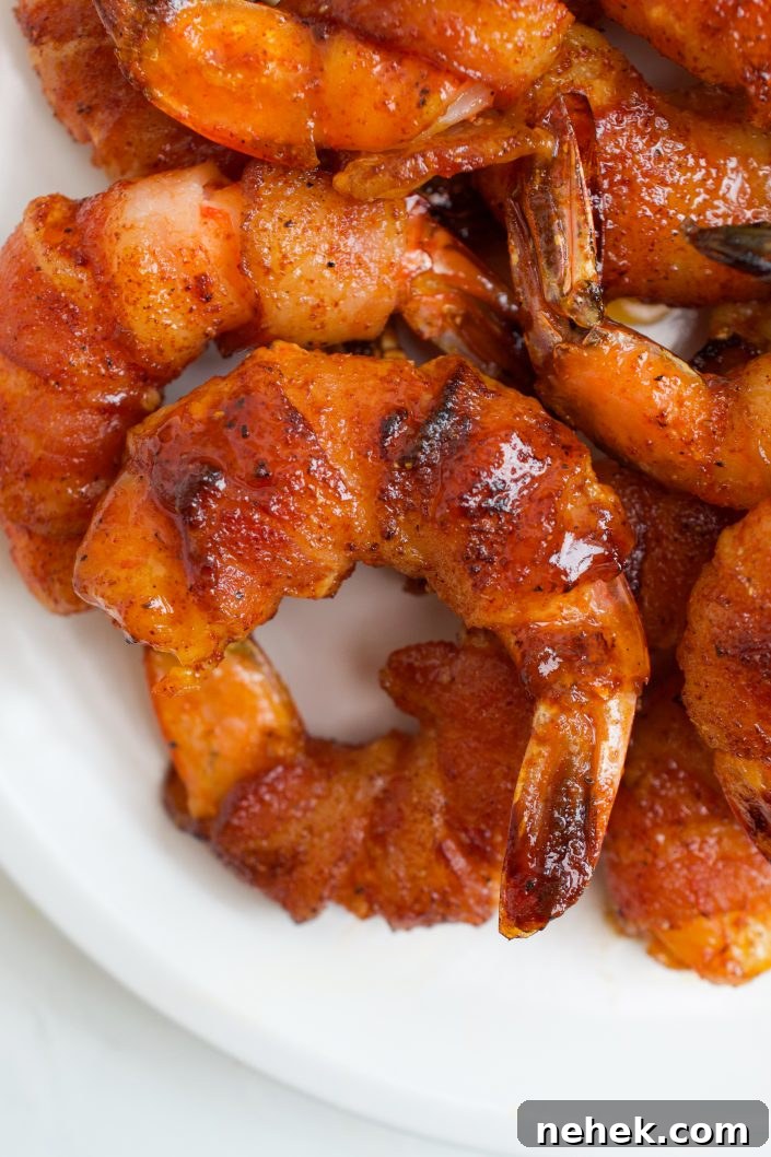 Spicy Honey Glazed Bacon Wrapped Shrimp