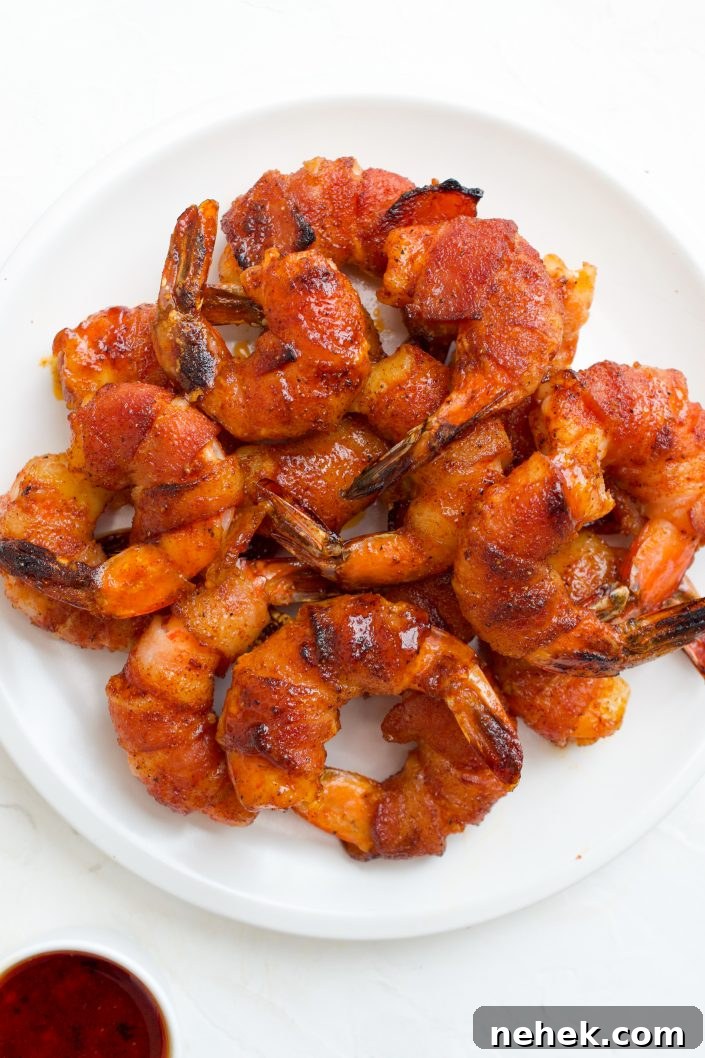 Spicy Honey Glazed Bacon Wrapped Shrimp