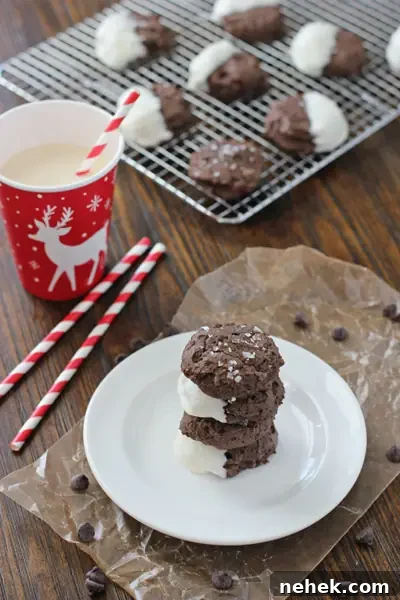 Cream Cheese Chocolate Cookies on a plate and wire cooling rack.