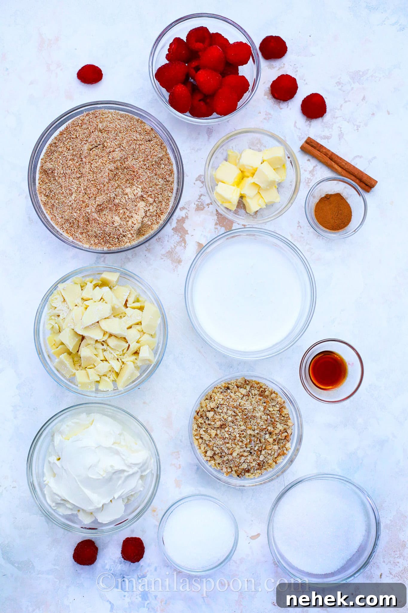Ingredients for No Bake White Chocolate Raspberry Cheesecake