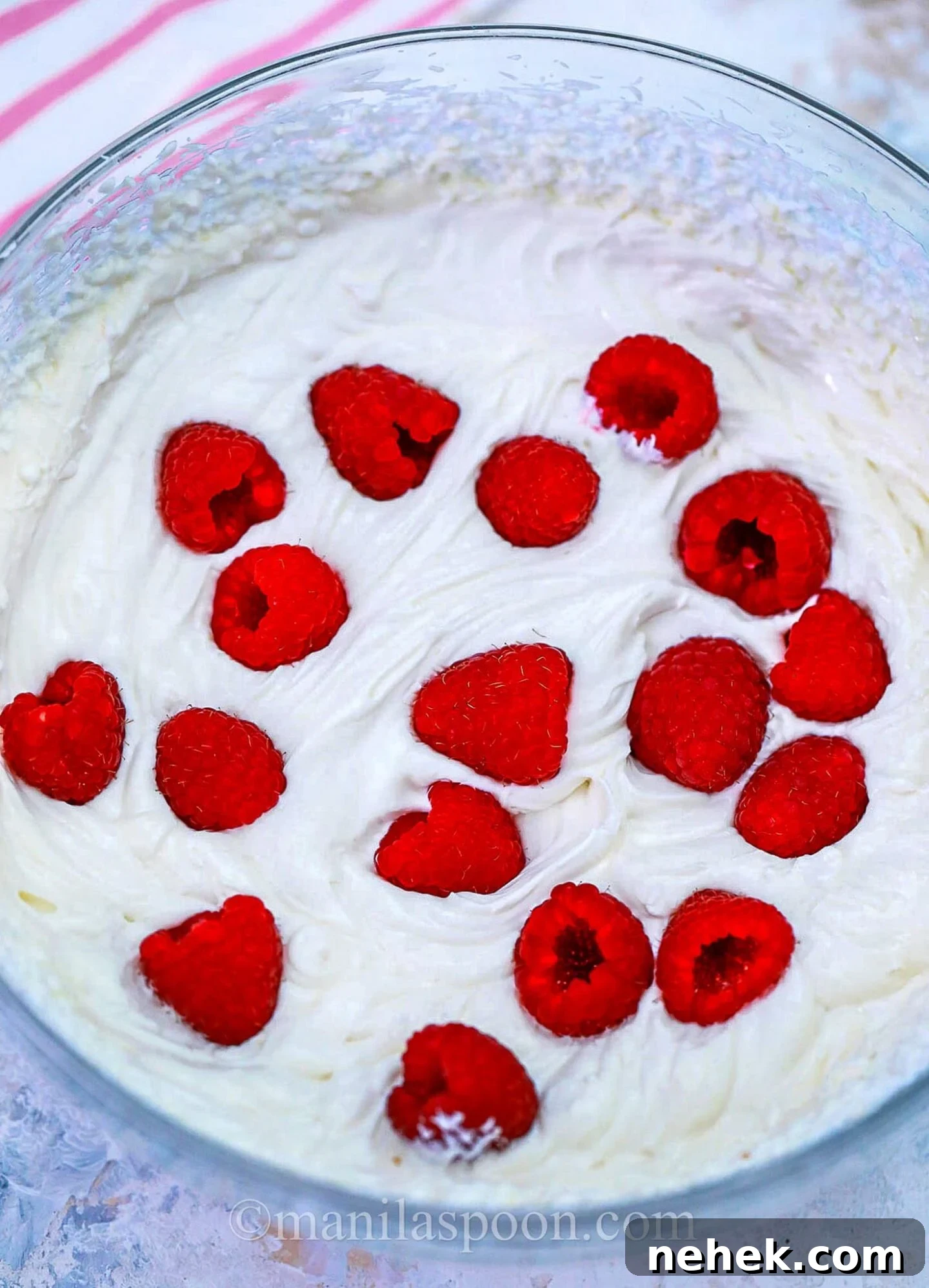 cream cheese mixture with raspberries
