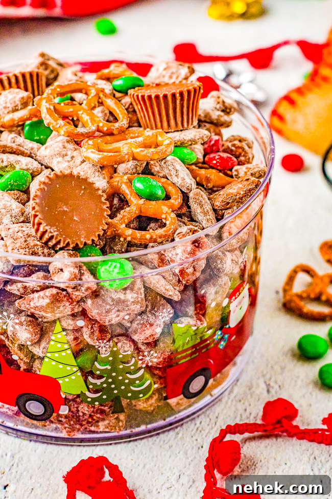 A bowl of Christmas puppy chow.