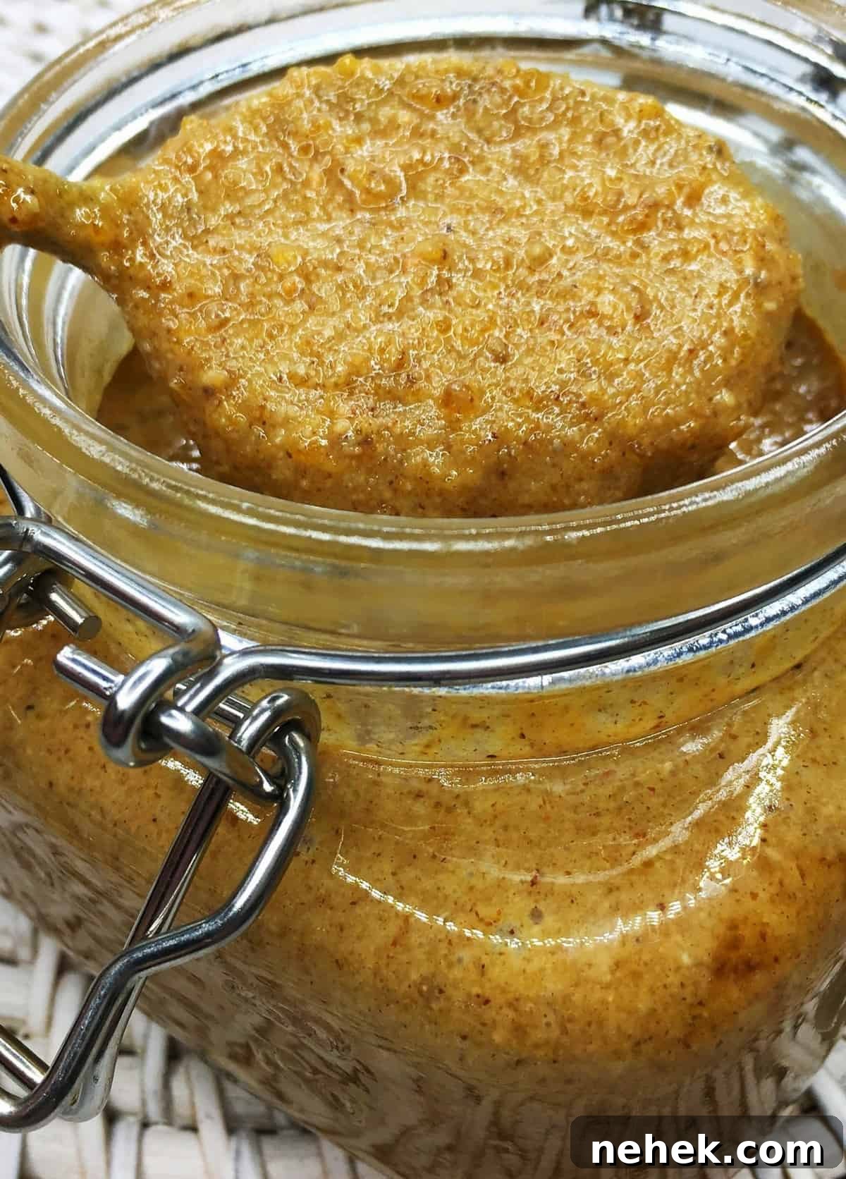 Glass mason jar with hazelnut praline spread