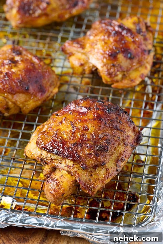 Golden brown pollo asado chicken thighs on a wire rack.