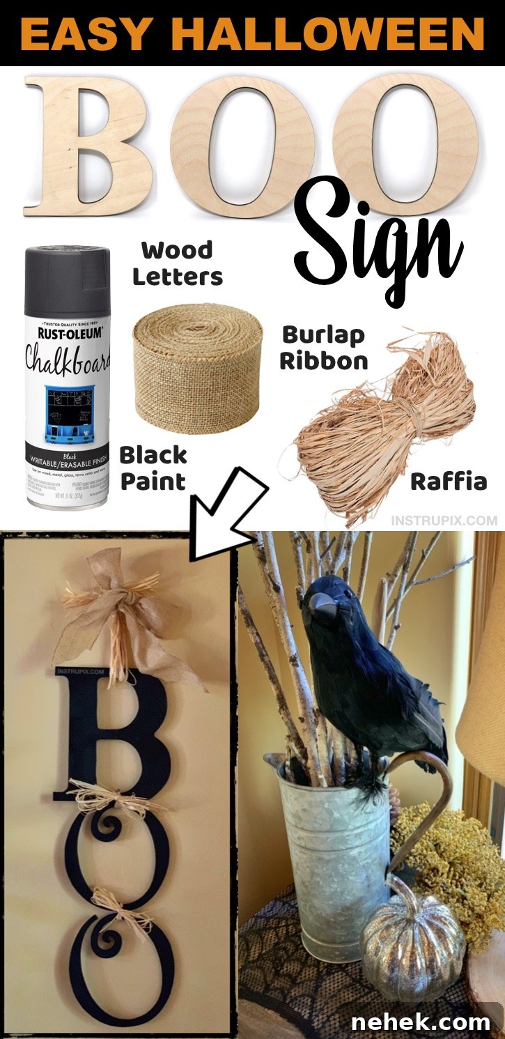 Looking for easy DIY Halloween decoration ideas? This simple Boo sign is super fun to hang on your front door as a wreath or by your entryway. It's perfect for inside or outside, hang it wherever you want! It's simple, cheap and fun to make!