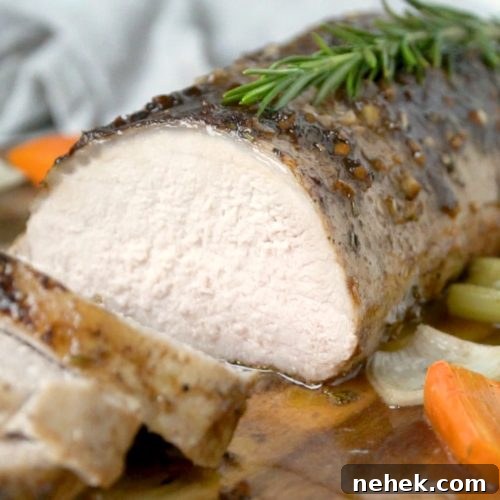 Sliced Pork Loin on a cutting board.