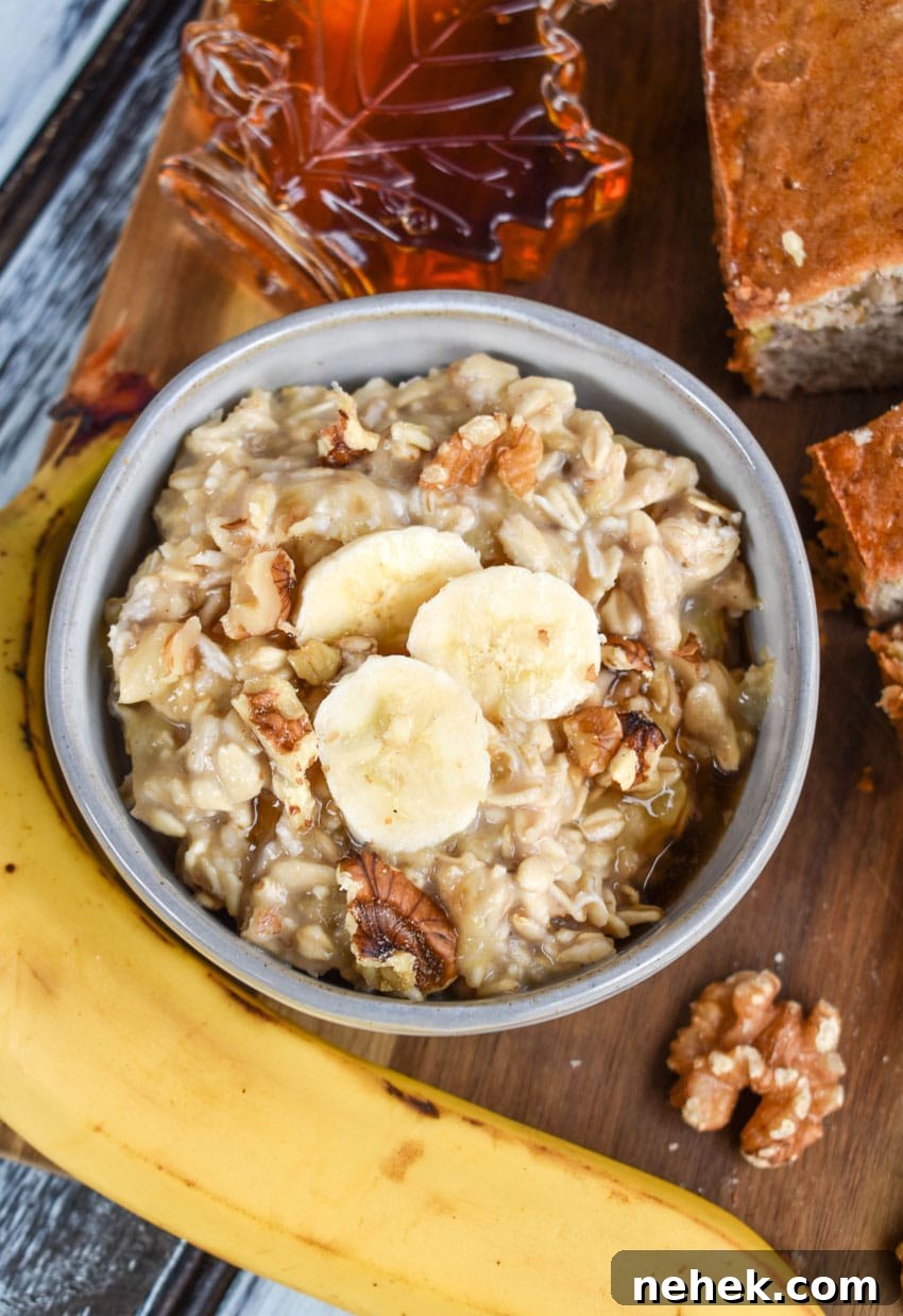 Banana Bread Overnight Oats Recipe for Creamy Breakfast 3 banana bread overnight oats in a small gray bowl