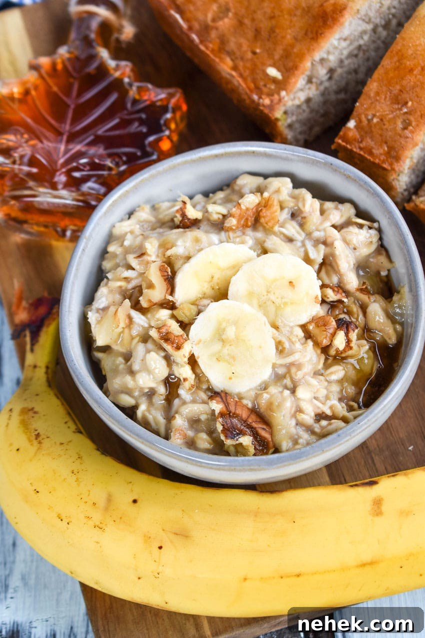Banana Bread Overnight Oats Recipe for Creamy Breakfast 4 banana bread overnight oats in a small gray bowl
