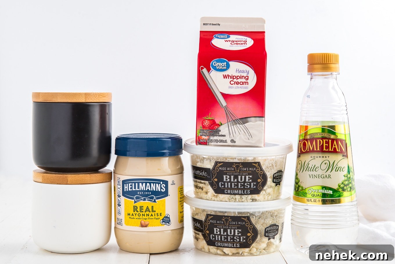 Ingredients to make homemade blue cheese dressing on the table.