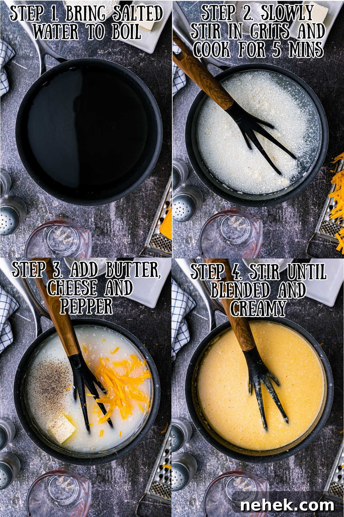 recipe steps for making cheesy grits