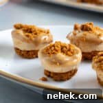 Mini biscoff cheese cakes on a small plate.