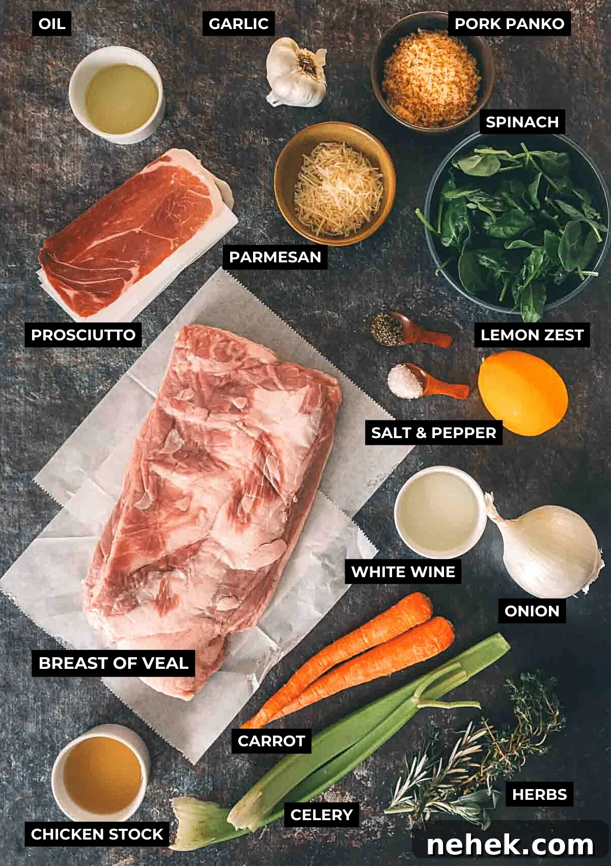 Ingredients for the veal breast recipe. 