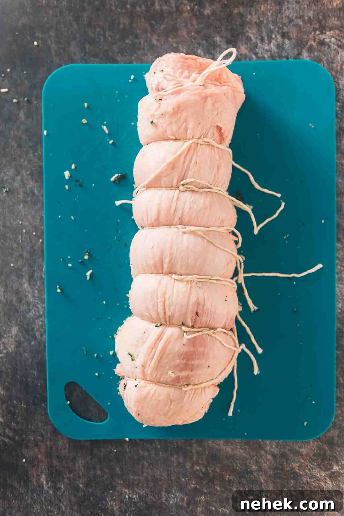 Breast of veal rolled and secured with butchers twine.