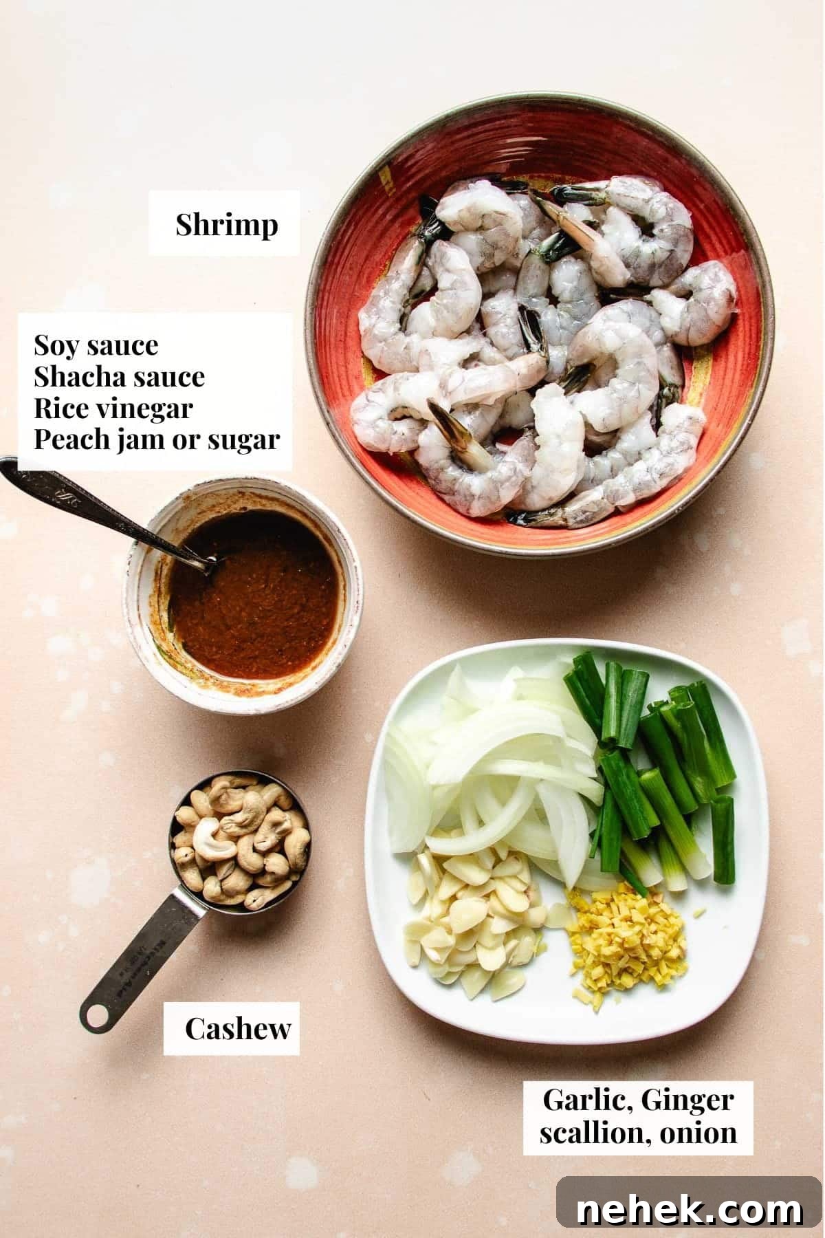 Photo shows ingredients and sauce prepared before cooking.