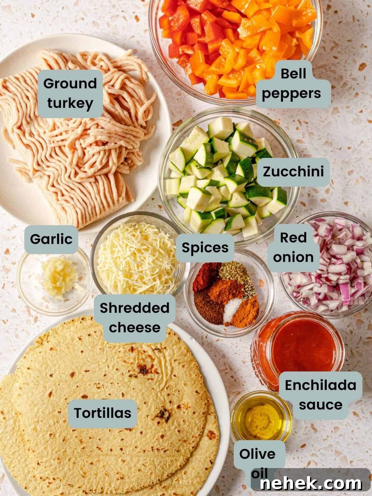 Ingredients in ground turkey enchiladas.
