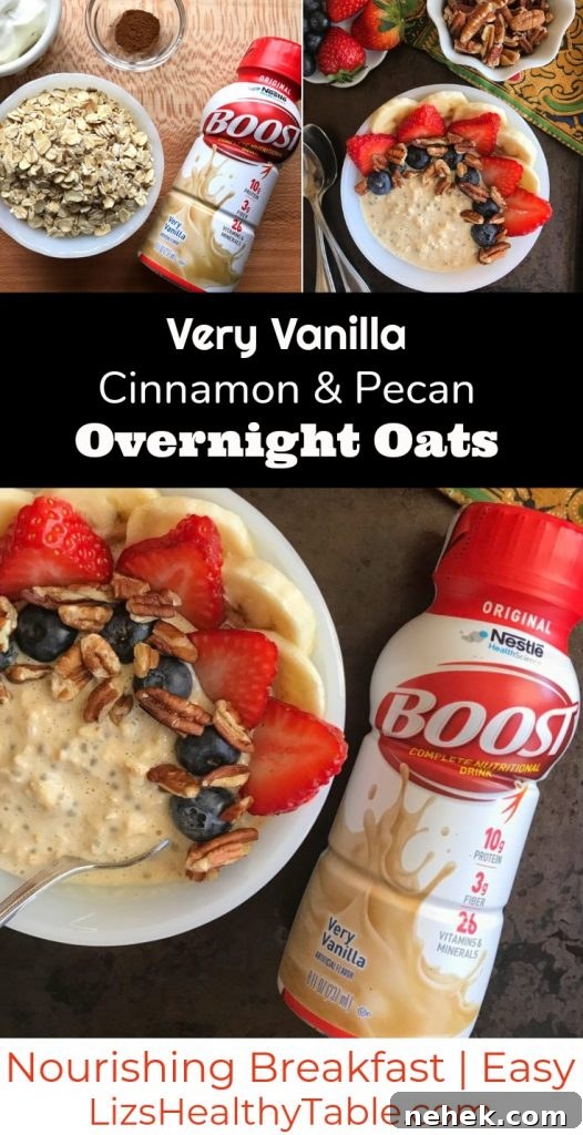 Very Vanilla Cinnamon & Pecan Overnight Oats via lizshealthytable.com