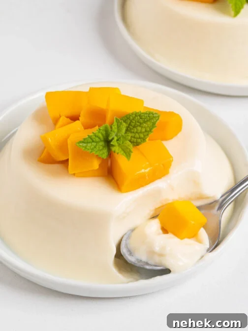 Coconut panna cotta on a plate.