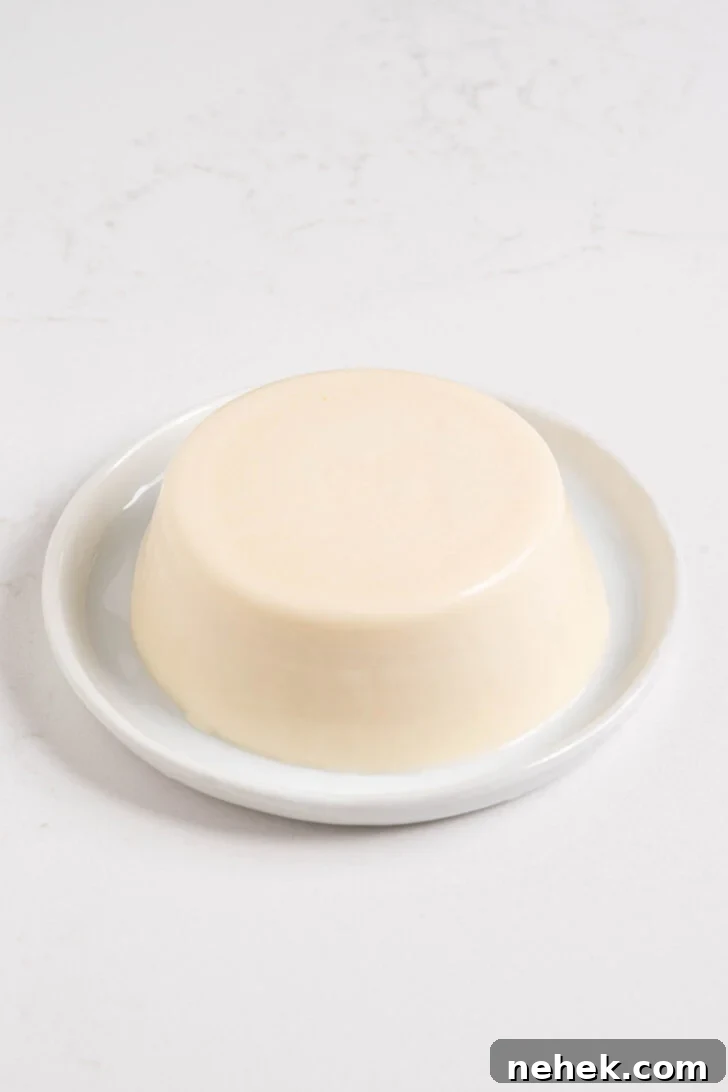 Coconut panna cotta on a plate.