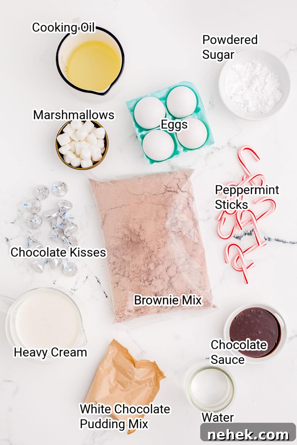 ingredients required for making hot chocolate brownie bites all laid out