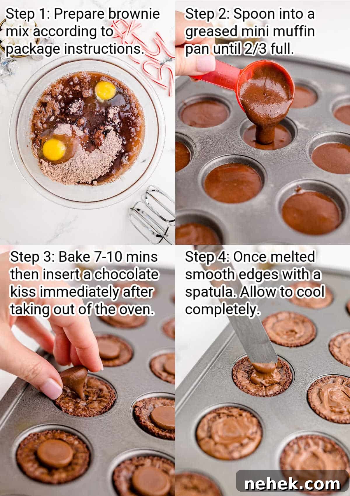 four images showing step by step images on making brownie bites