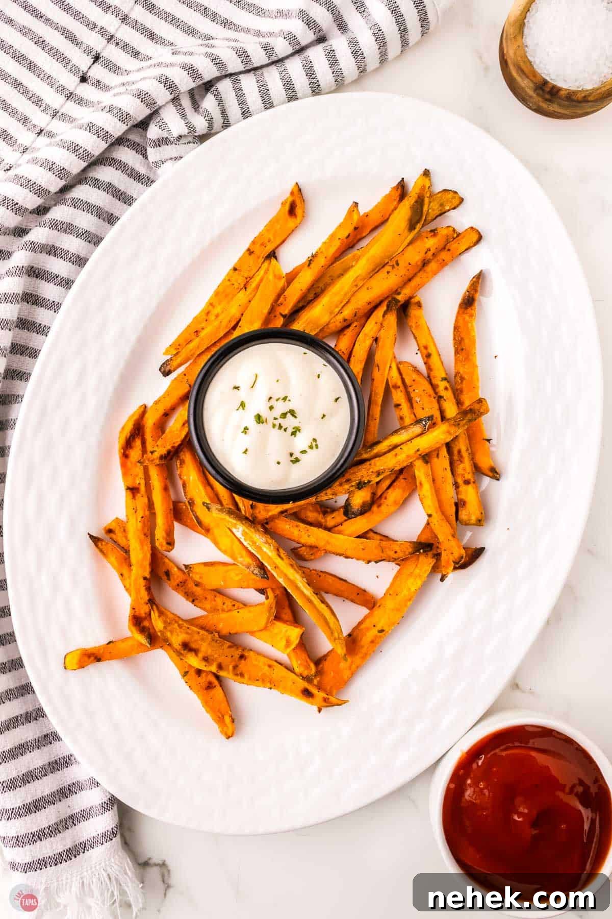 Crispy Oven-Baked Sweet Potato Fries Recipe 12 platter of fries and dip