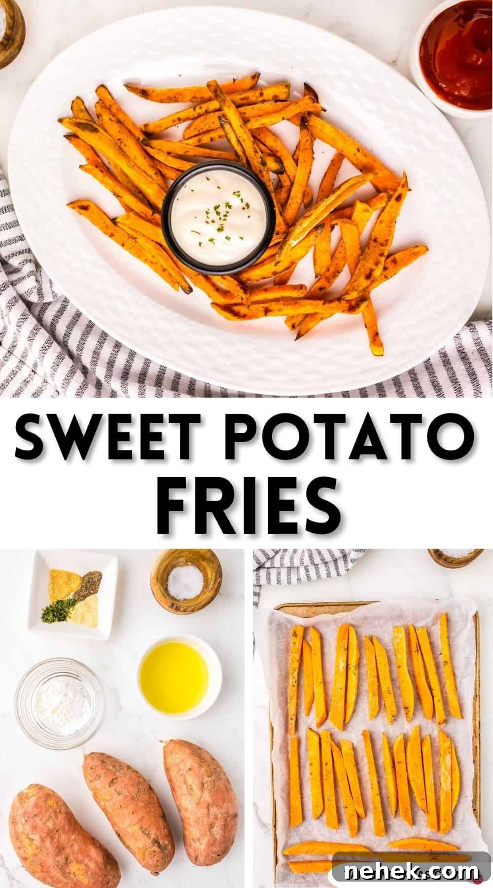 Crispy Oven-Baked Sweet Potato Fries Recipe 13 pinterest pin image for baked sweet potato fries