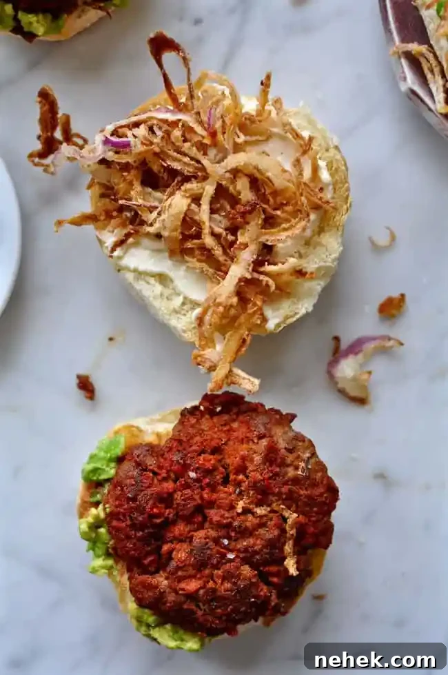 Chorizo Burgers with Smashed Avocado and Crispy Onions Recipe