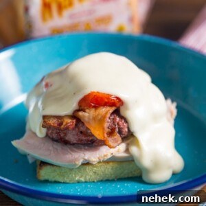 Kentucky Hot Brown Burger with Martins Potato Rolls