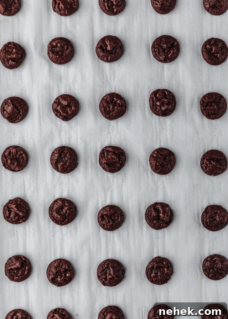 A pan of mini chocolate brownie crinkle cookies.