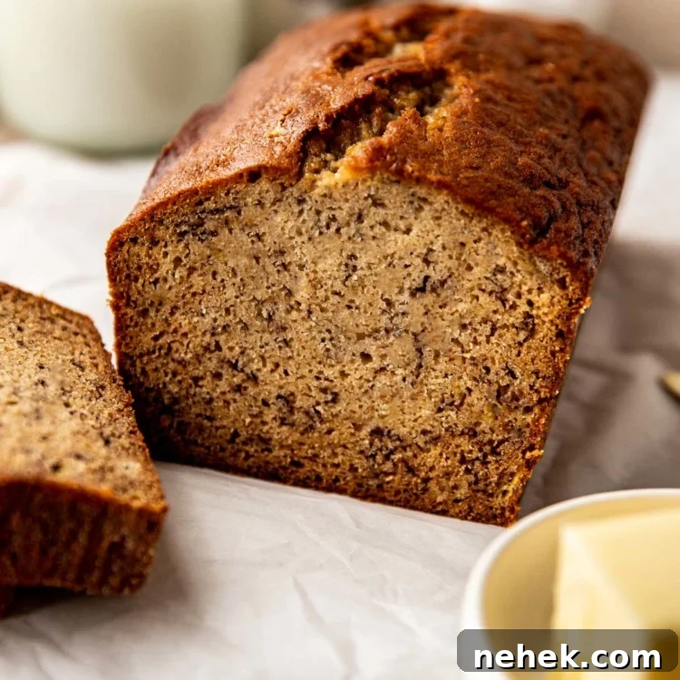 loaf of banana bread with slice cut off