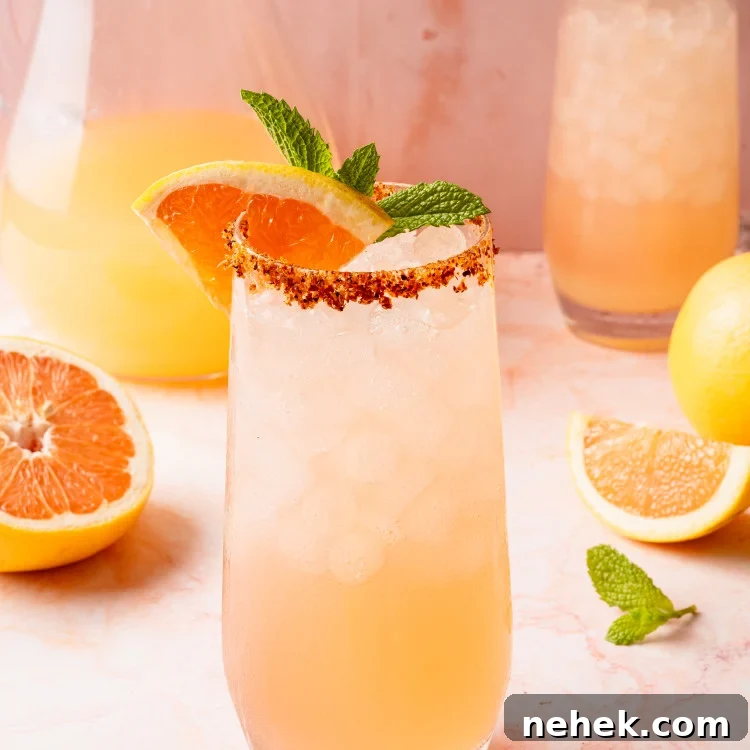 Close-up of a single glass of Paloma cocktail