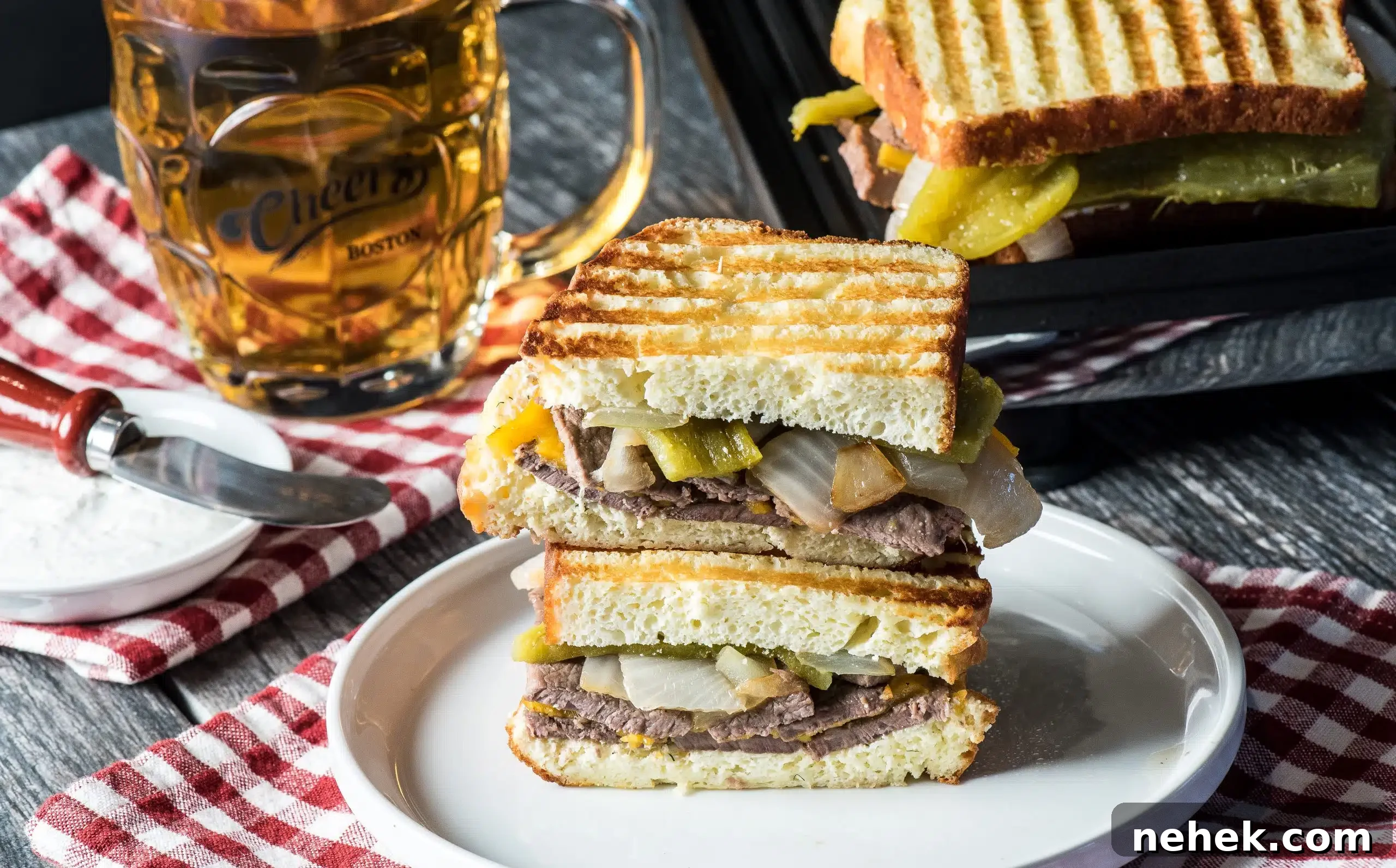 Philly Chili Cheesesteak with side pickle