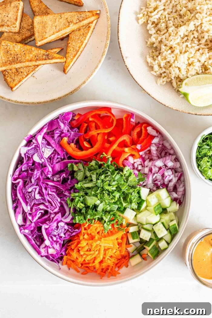 A large bowl of chopped cabbage, carrot, bell pepper, cucumber and red and green onion.