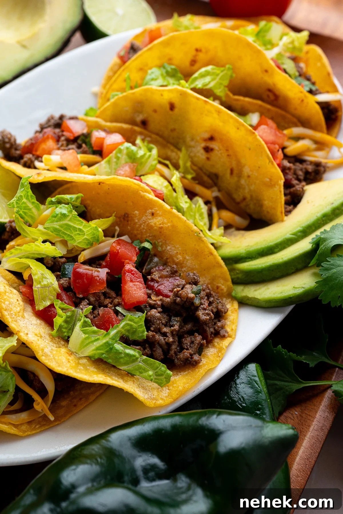 Flavorful Ground Beef Taco Meat Recipe for Tacos & Bowls 5 taco Tuesday taco platter with avocado and poblano