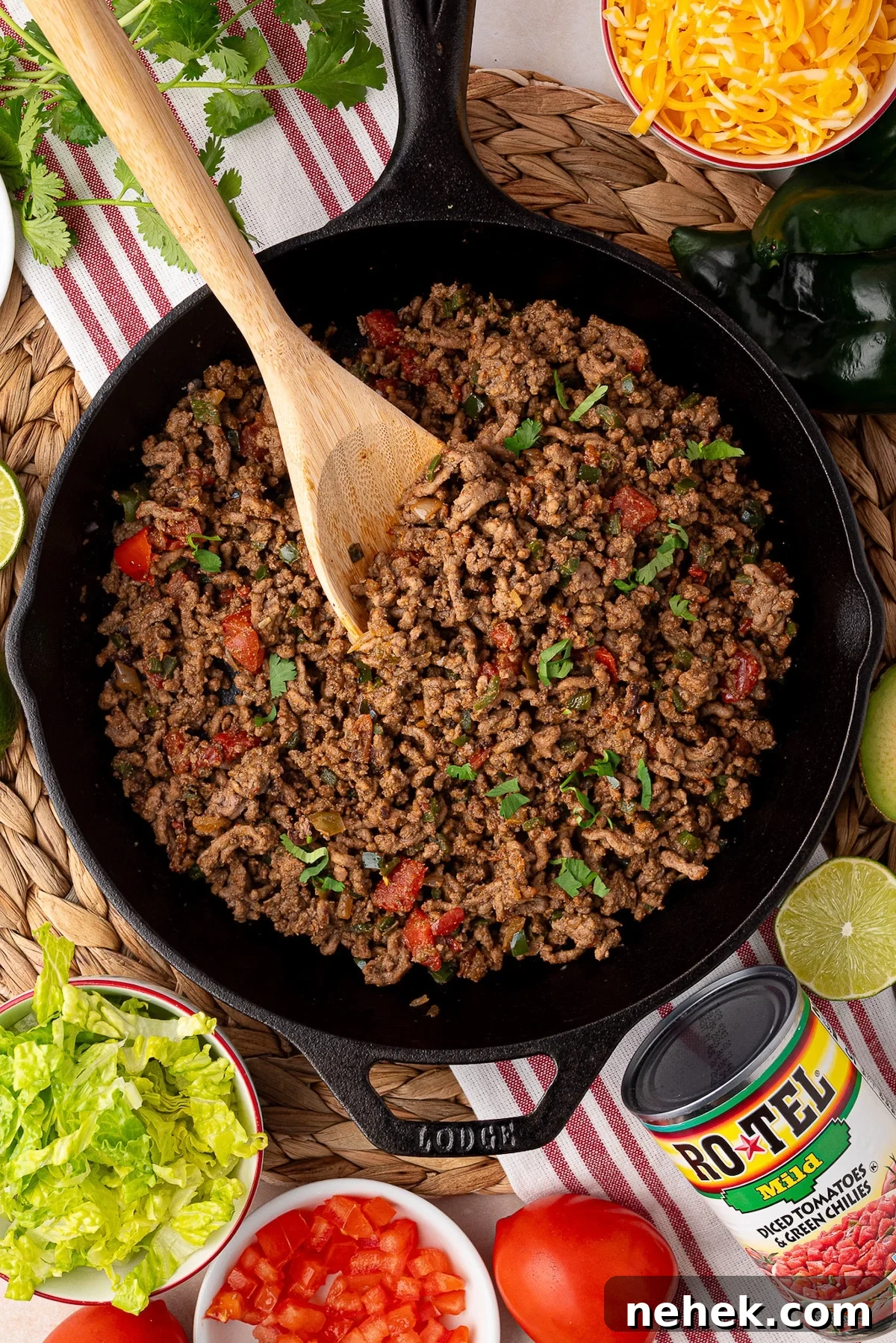 Flavorful Ground Beef Taco Meat Recipe for Tacos & Bowls 9 cast iron skillet of ground beef taco meat